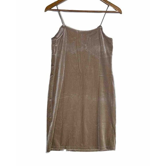 Y2k 90s Inspired Women Midi Dress Tan Velvet Front Slit Oak + Meadow *NWT Size M - Picture 2 of 11